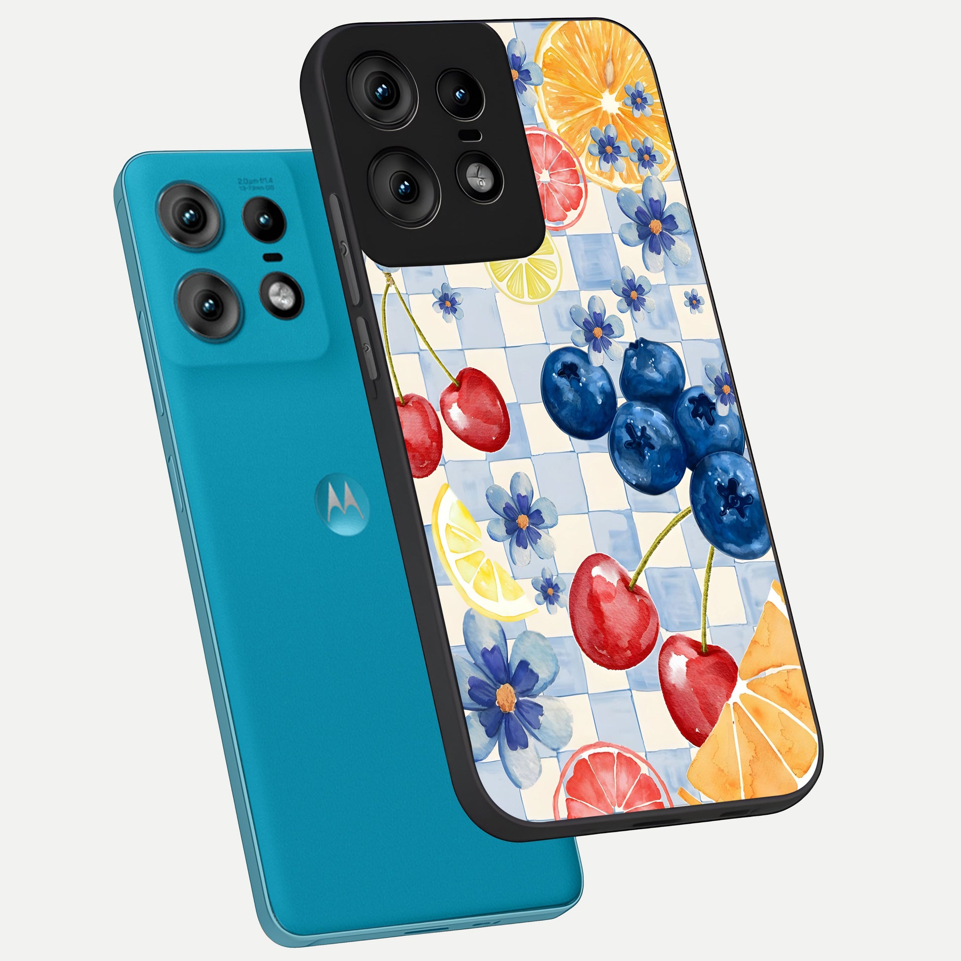 Citrus Bloom Joy phone case For Moto Edge50 Pro showing premium glass back cover with detailed artwork