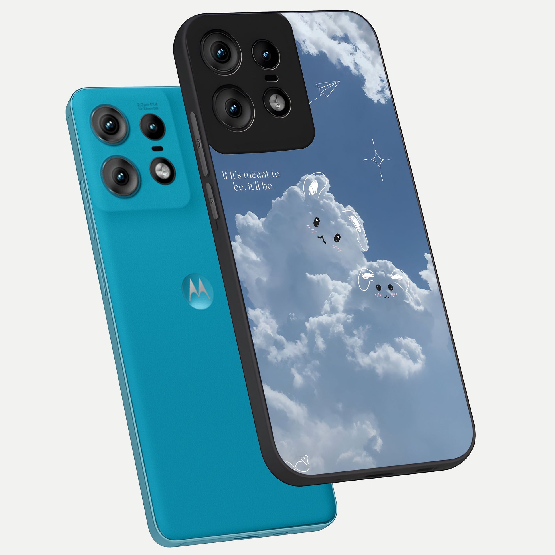  Cloud Bunny Dreams phone case For Moto Edge50 Pro showing premium glass back cover with detailed artwork
