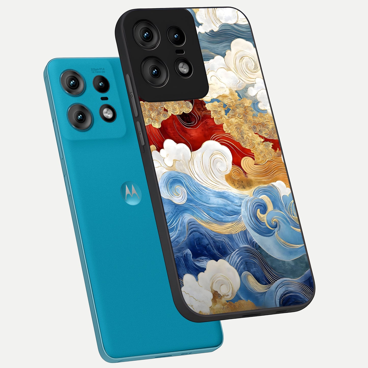  Colored Waves phone case For Moto Edge50 Pro showing premium glass back cover with detailed artwork