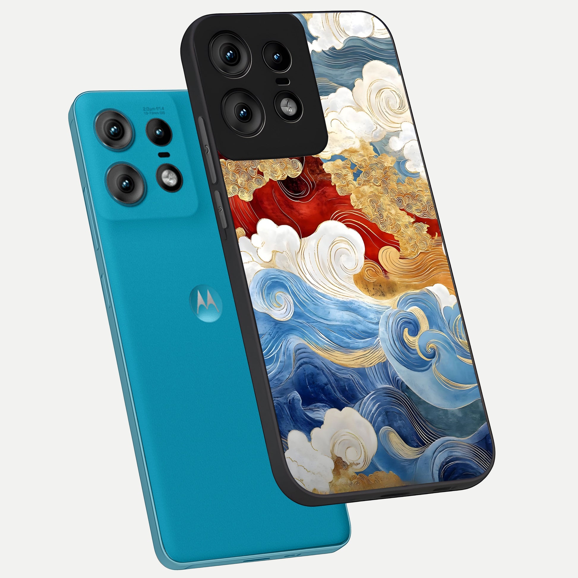  Colored Waves phone case For Moto Edge50 Pro showing premium glass back cover with detailed artwork