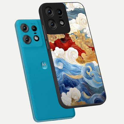 Colored Waves phone case For Moto Edge50 Pro showing premium glass back cover with detailed artwork