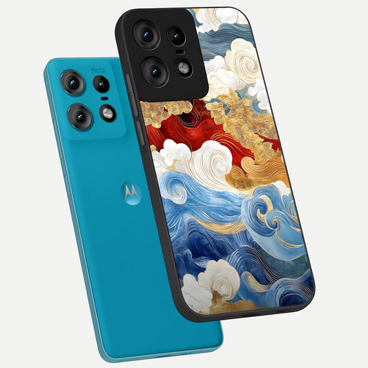  Colored Waves phone case For Moto Edge50 Pro showing premium glass back cover with detailed artwork