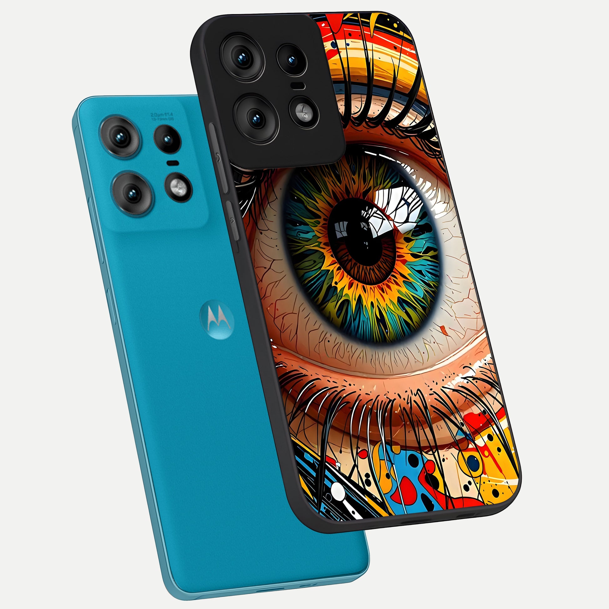  Colorful Eye phone case For Moto Edge50 Pro showing premium glass back cover with detailed artwork