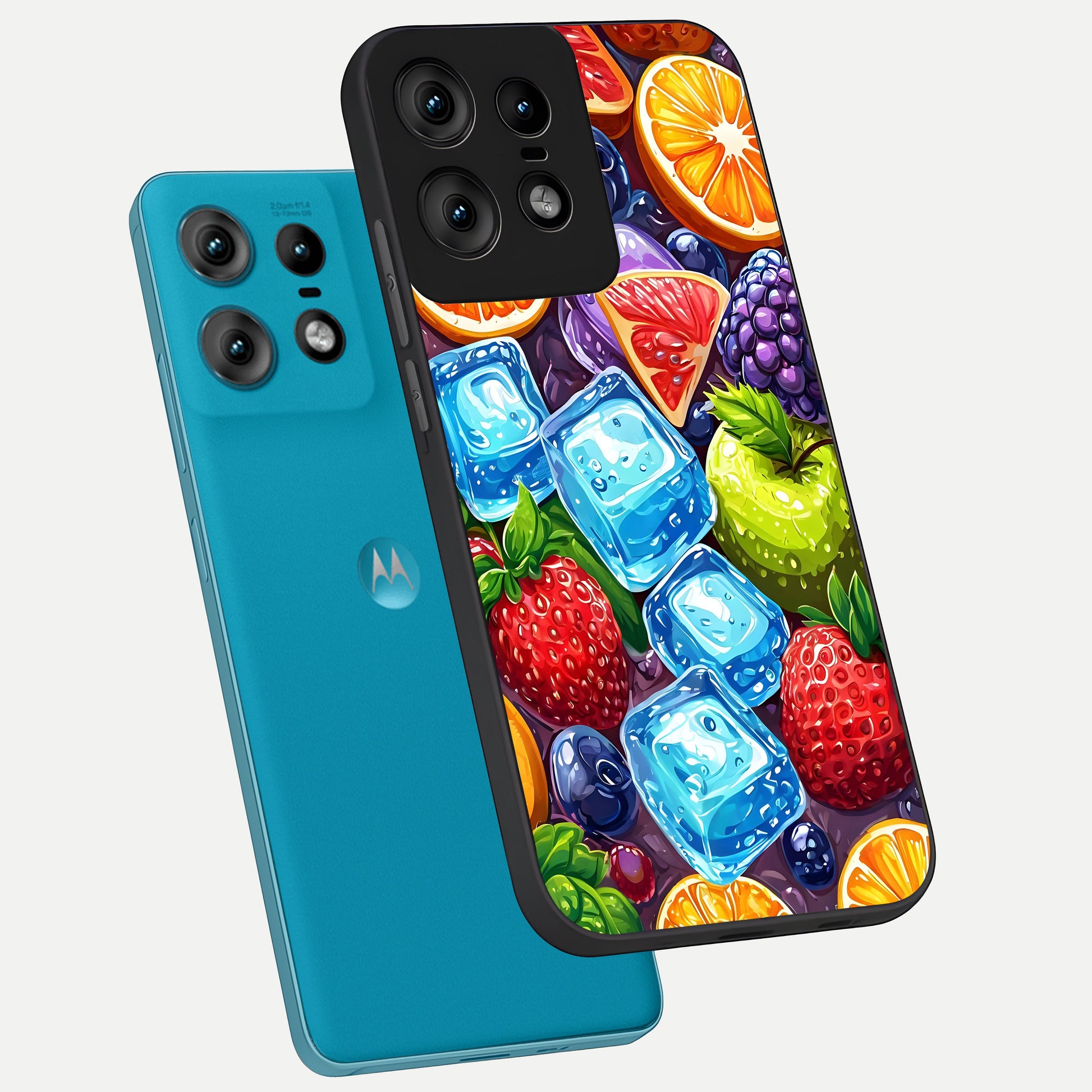  Colorful Fruits with Ice phone case For Moto Edge50 Pro showing premium glass back cover with detailed artwork