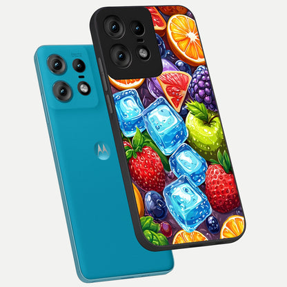 Colorful Fruits with Ice phone case For Moto Edge50 Pro showing premium glass back cover with detailed artwork
