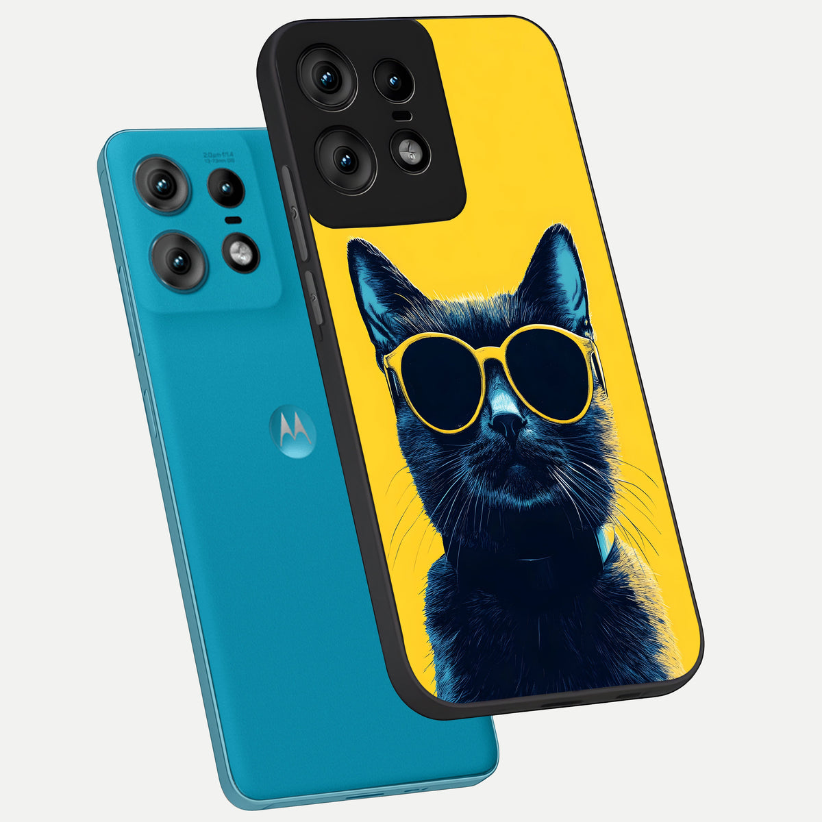  Cool Cat Vibes phone case For Moto Edge50 Pro showing premium glass back cover with detailed artwork