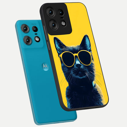  Cool Cat Vibes phone case For Moto Edge50 Pro showing premium glass back cover with detailed artwork