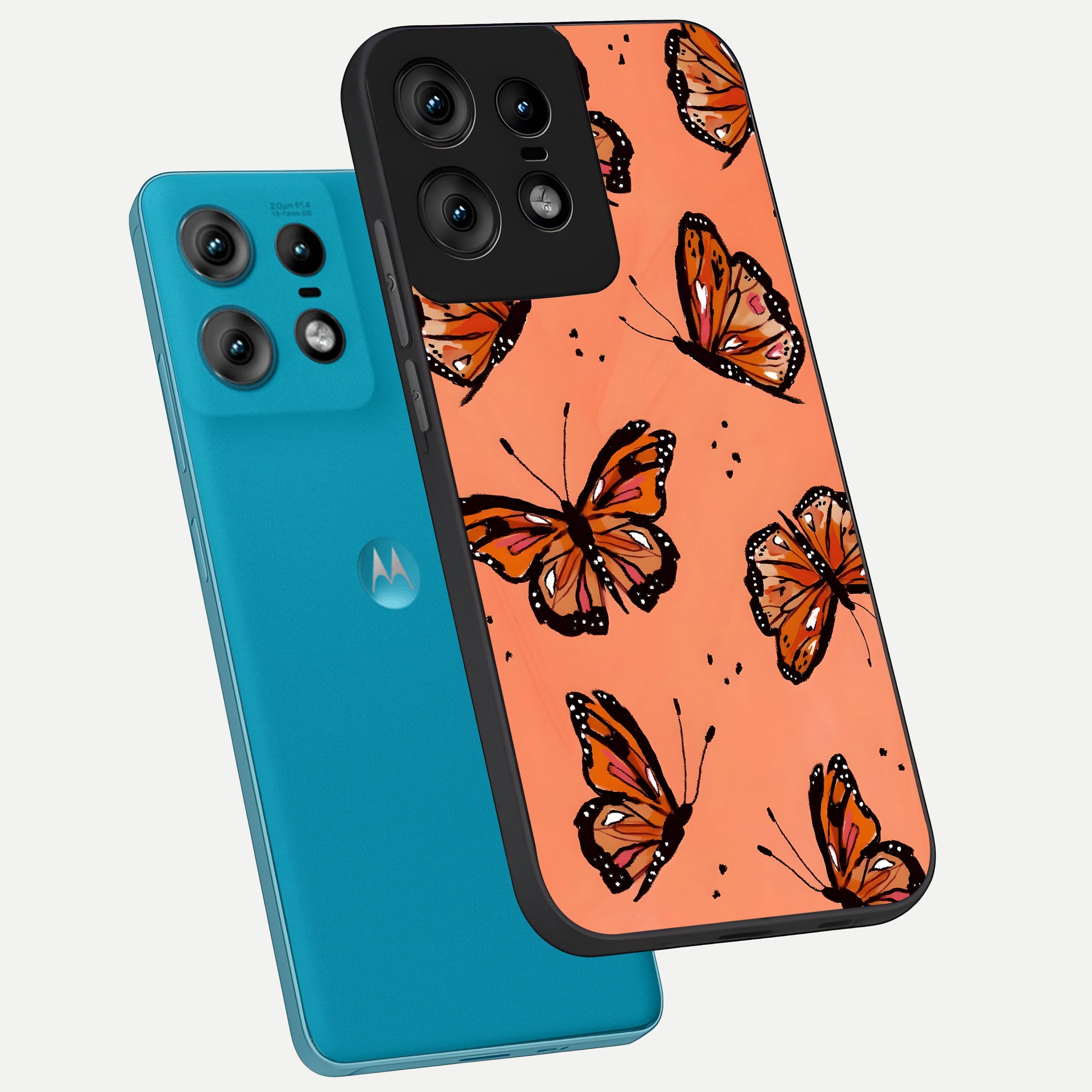  Coral Wing Butterfly phone case For Moto Edge50 Pro showing premium glass back cover with detailed artwork