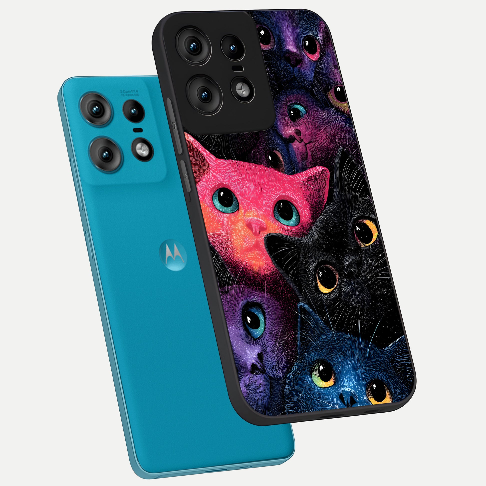  Cosmic Cats Dreams phone case For Moto Edge50 Pro showing premium glass back cover with detailed artwork
