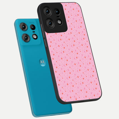  Cosmic Pink Sparkle phone case For Moto Edge50 Pro showing premium glass back cover with detailed artwork