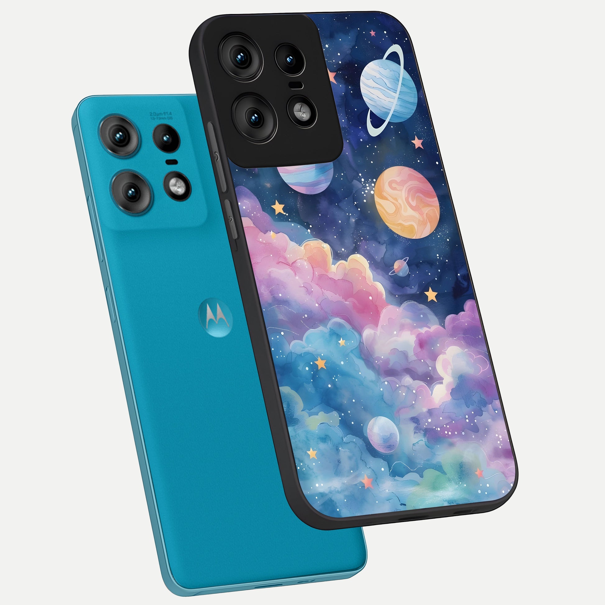  Cosmic Planet Dreams phone case For Moto Edge50 Pro showing premium glass back cover with detailed artwork
