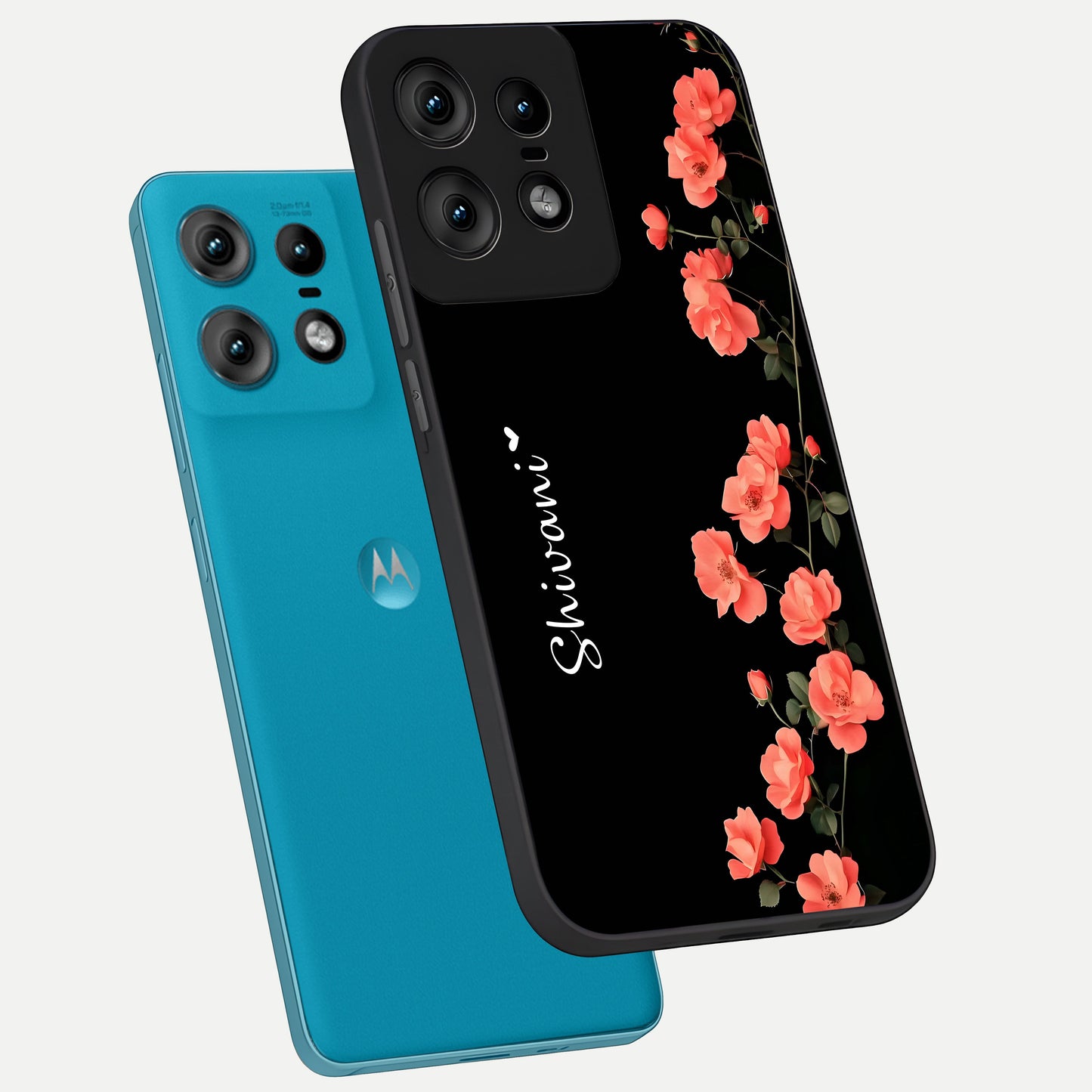  Crimson Bloom Grace Custom Name phone case For Moto Edge50 Pro showing premium glass back cover with detailed artwork