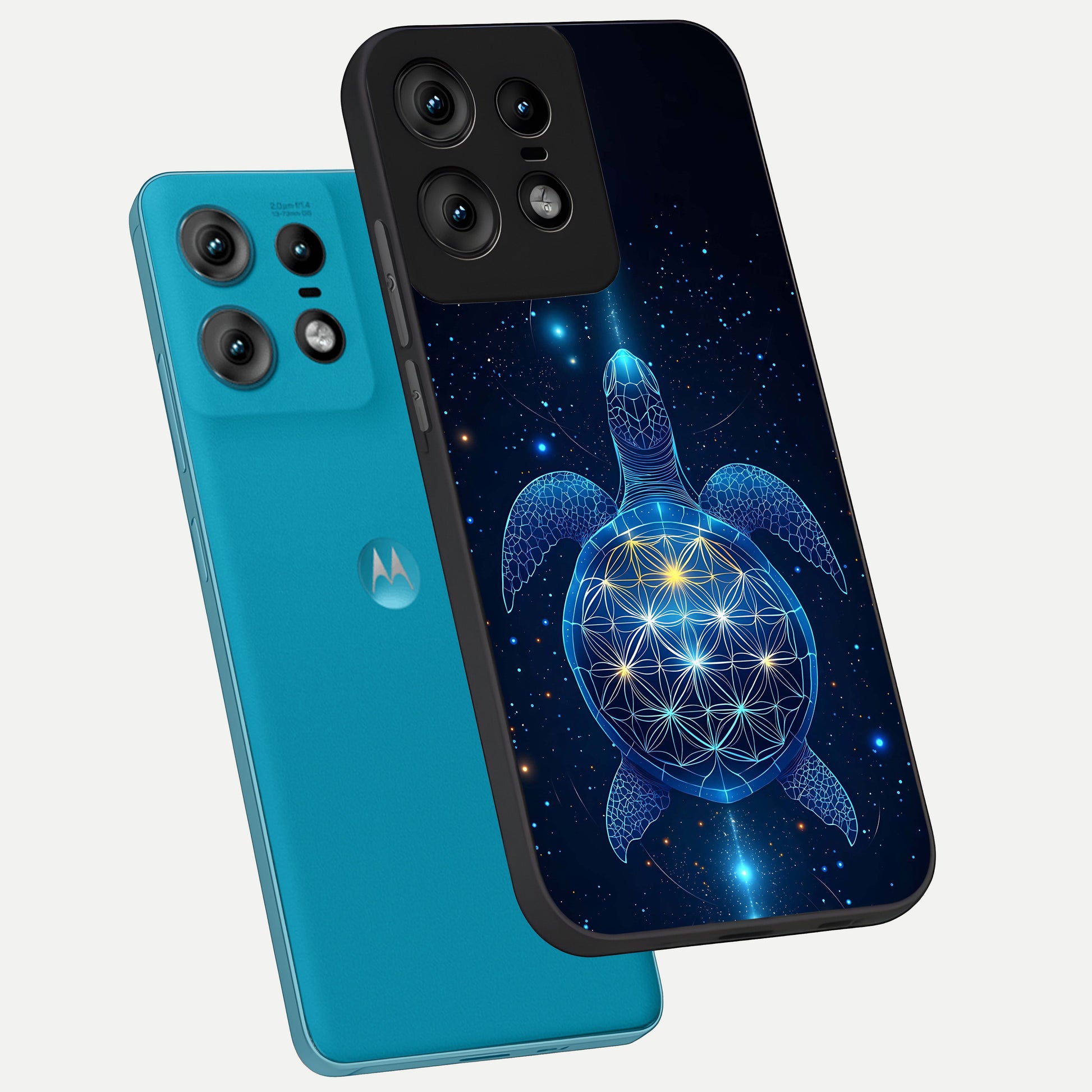  Crimson Blue Turtle phone case For Moto Edge50 Pro showing premium glass back cover with detailed artwork