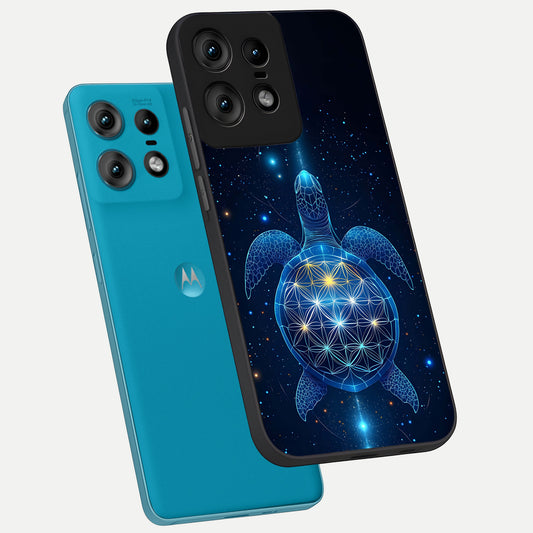  Crimson Blue Turtle phone case For Moto Edge50 Pro showing premium glass back cover with detailed artwork