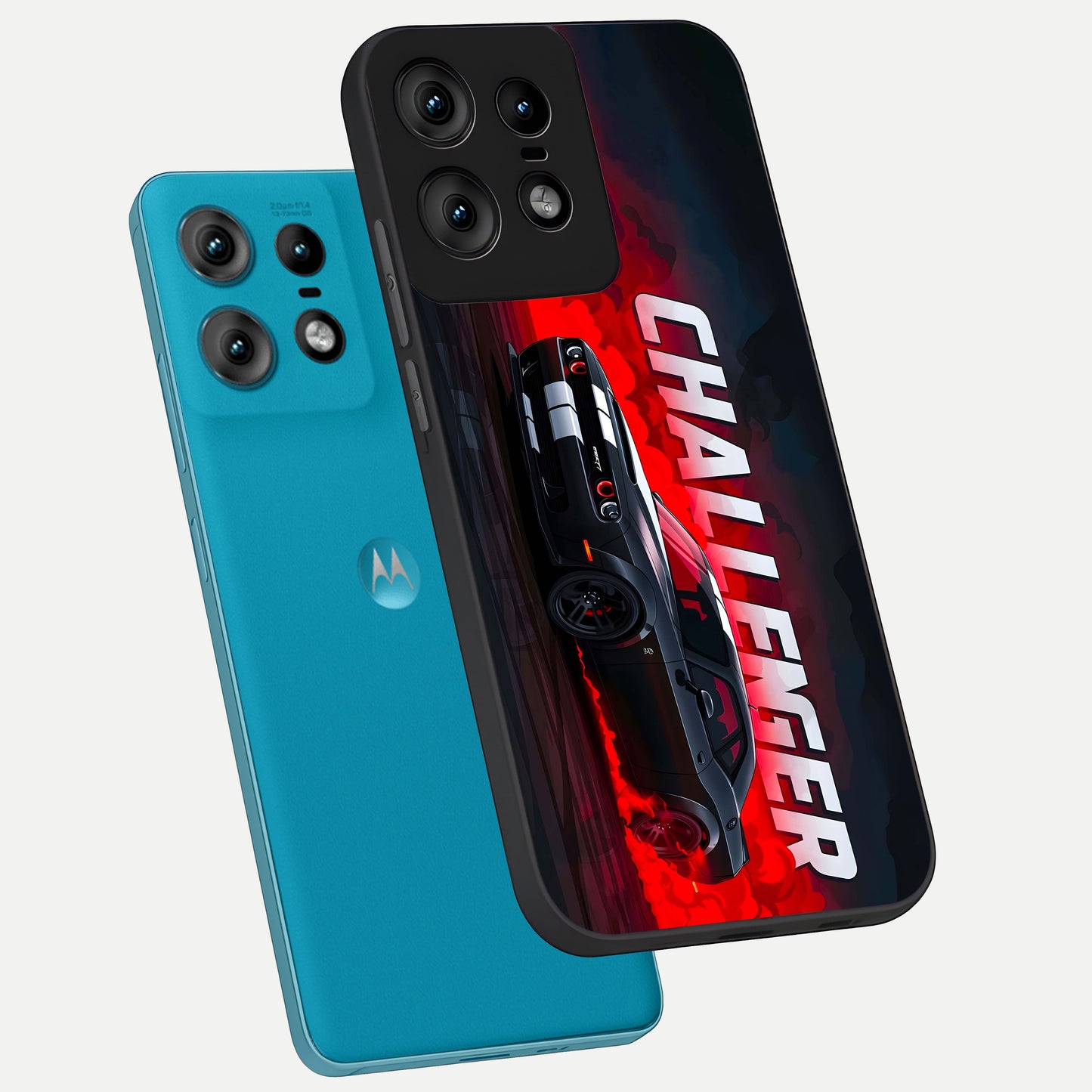  Crimson Challenger Fury phone case For Moto Edge50 Pro showing premium glass back cover with detailed artwork