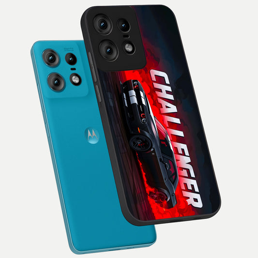  Crimson Challenger Fury phone case For Moto Edge50 Pro showing premium glass back cover with detailed artwork