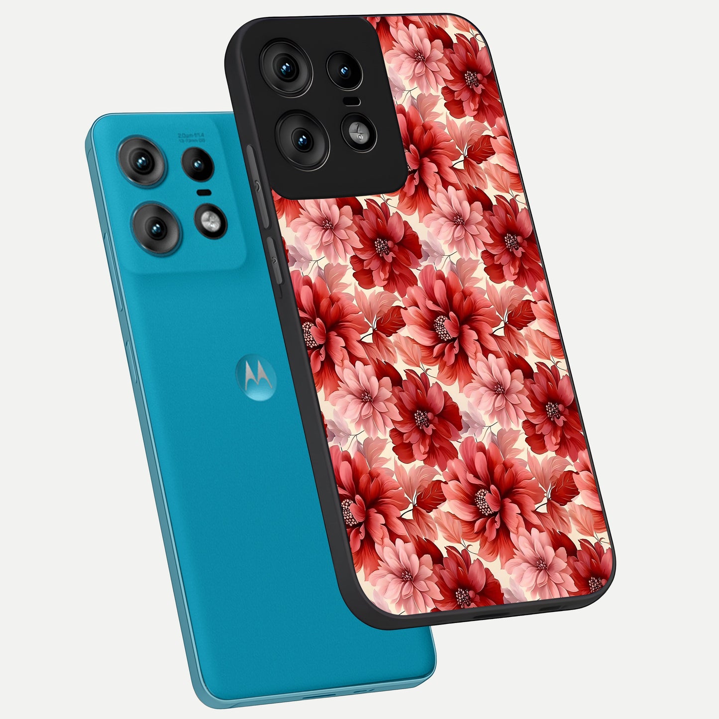  Crimson Love Petals phone case For Moto Edge50 Pro showing premium glass back cover with detailed artwork