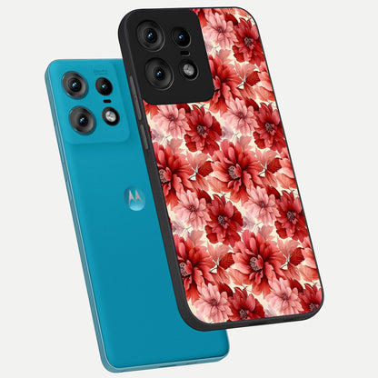  Crimson Love Petals phone case For Moto Edge50 Pro showing premium glass back cover with detailed artwork