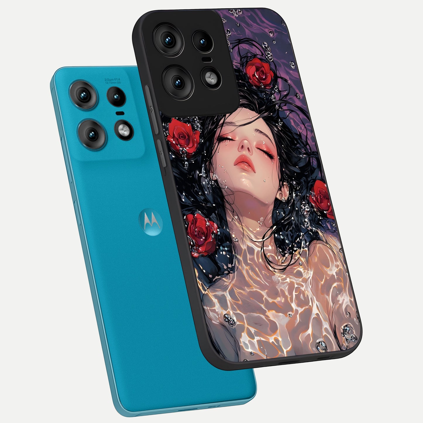  Crimson Rose Serenity phone case For Moto Edge50 Pro showing premium glass back cover with detailed artwork