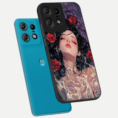  Crimson Rose Serenity phone case For Moto Edge50 Pro showing premium glass back cover with detailed artwork