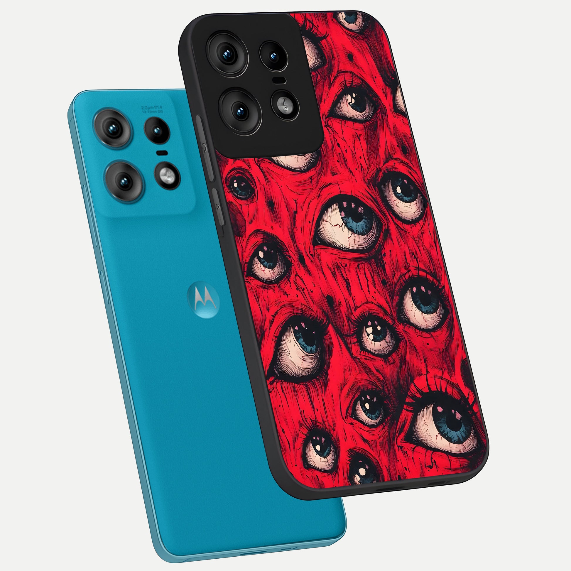  Crimson Watch Eyes phone case For Moto Edge50 Pro showing premium glass back cover with detailed artwork