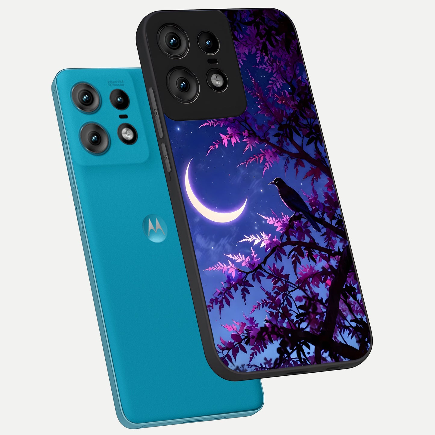  Crow And Moon Scenery phone case For Moto Edge50 Pro showing premium glass back cover with detailed artwork
