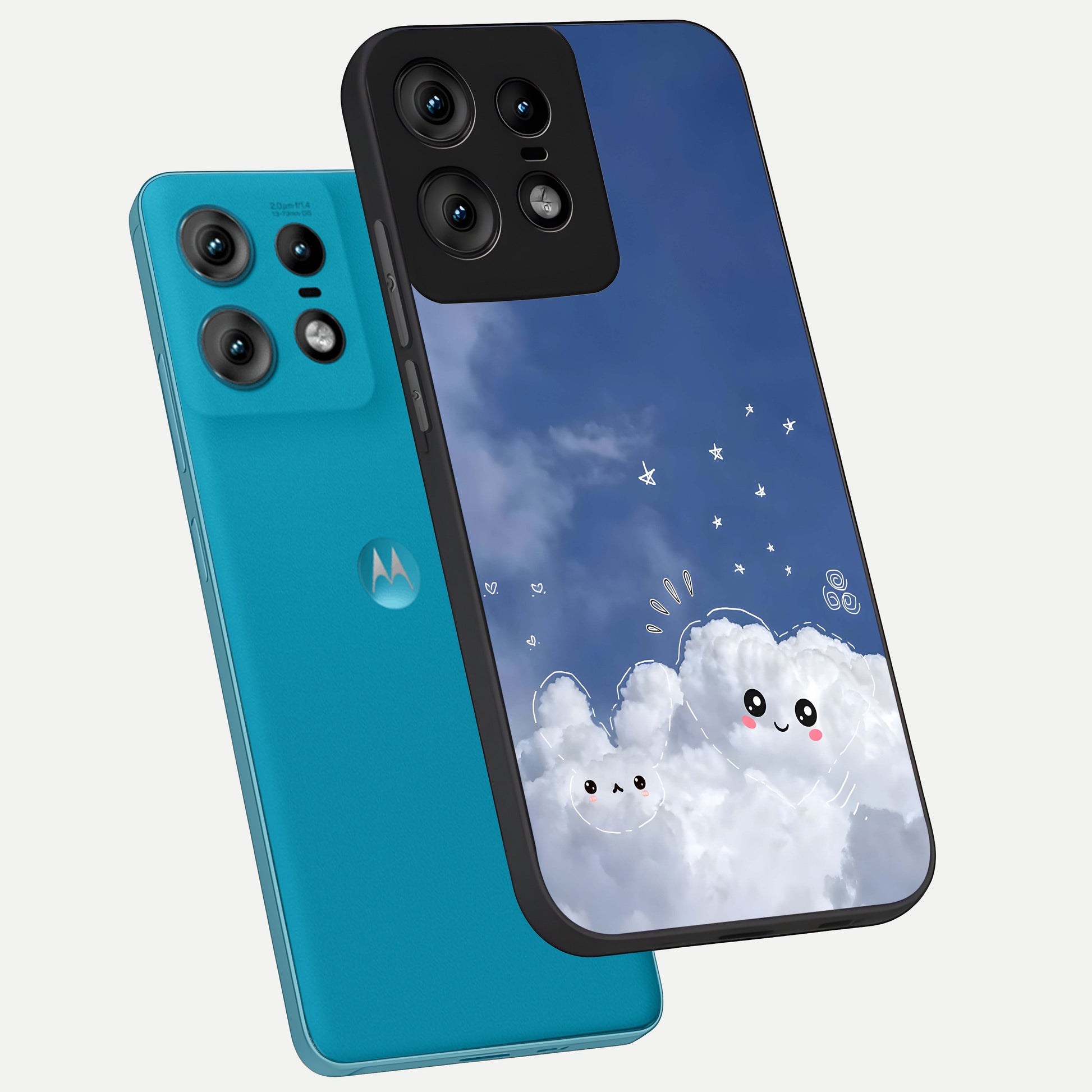  Cute Blossom Cloud phone case For Moto Edge50 Pro showing premium glass back cover with detailed artwork