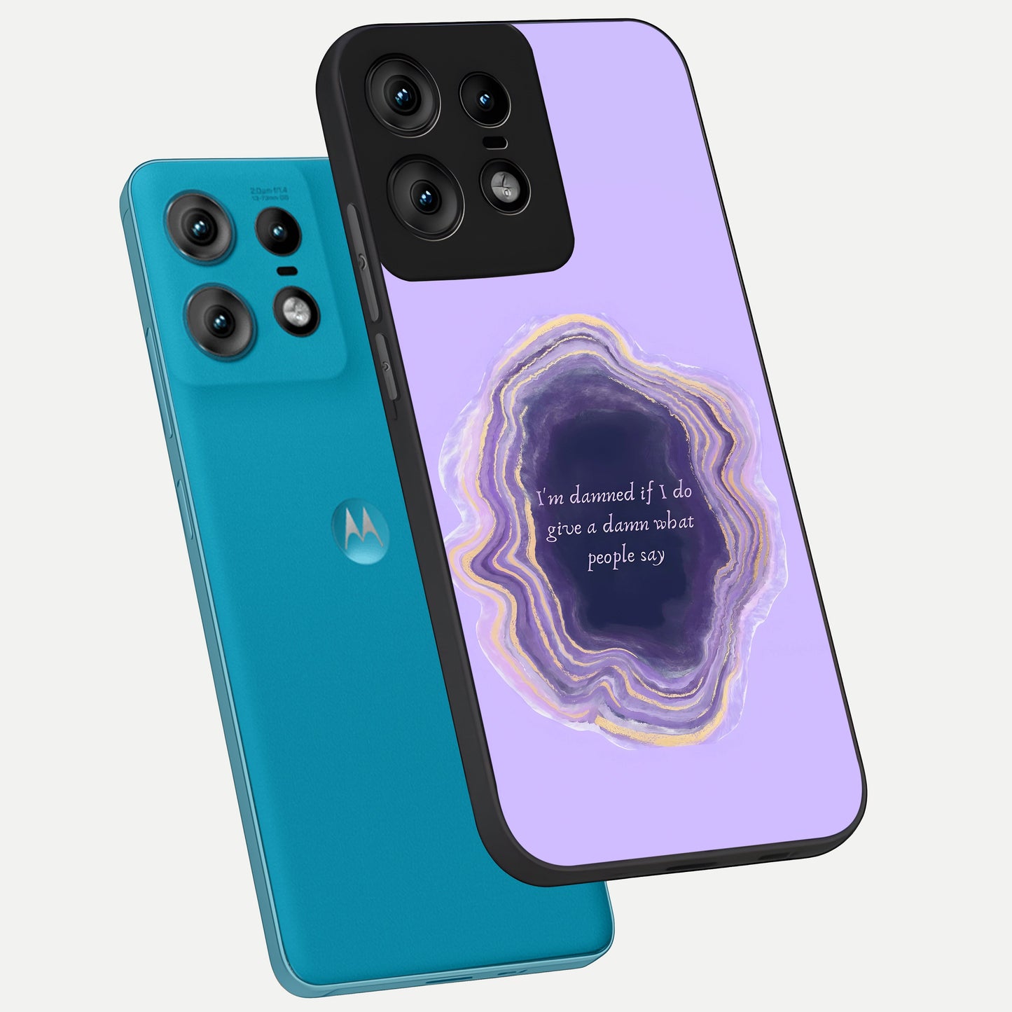 Damned People Quote phone case For Moto Edge50 Pro showing premium glass back cover with detailed artwork