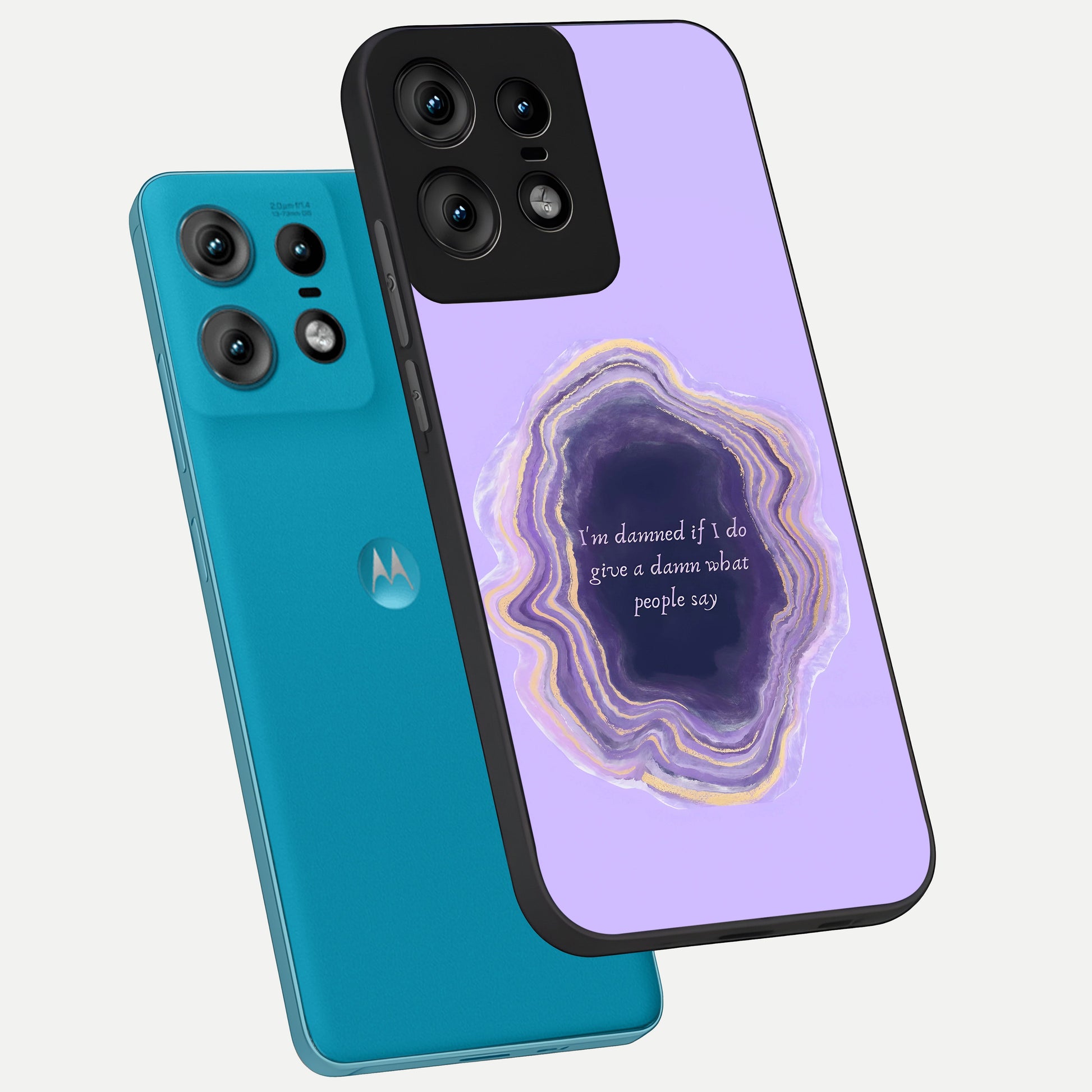  Damned People Quote phone case For Moto Edge50 Pro showing premium glass back cover with detailed artwork