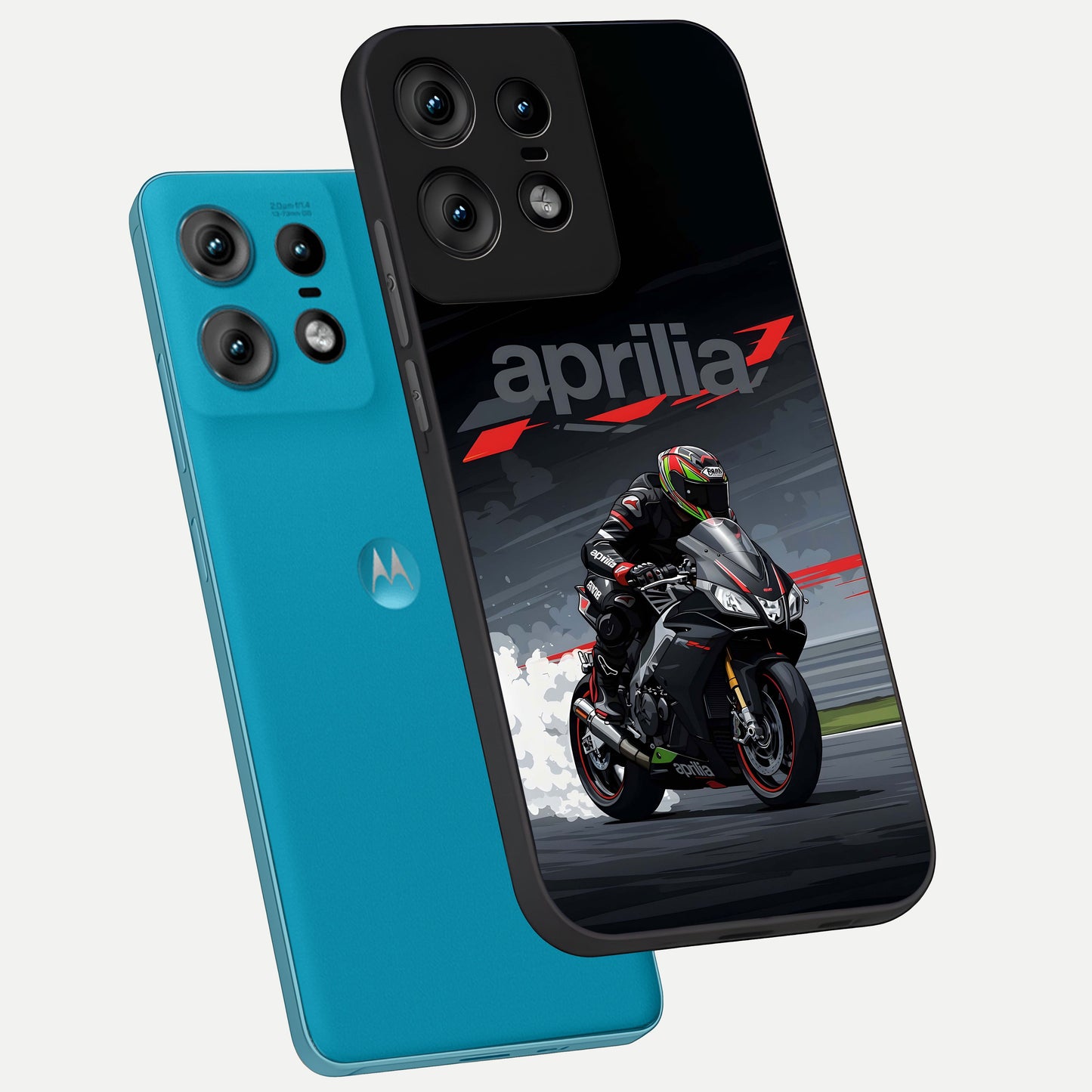  Dark Aprilla phone case For Moto Edge50 Pro showing premium glass back cover with detailed artwork