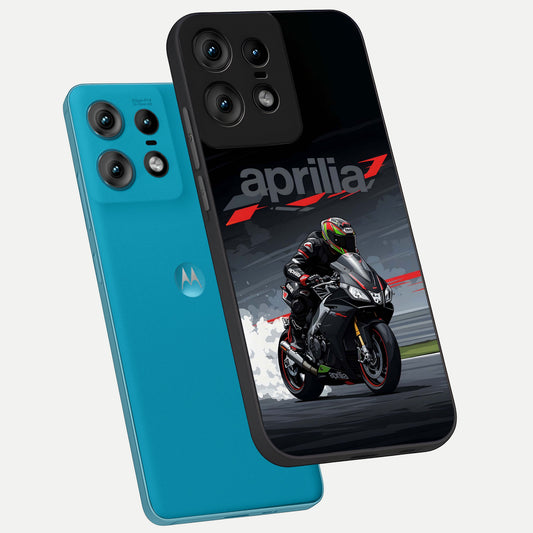  Dark Aprilla phone case For Moto Edge50 Pro showing premium glass back cover with detailed artwork
