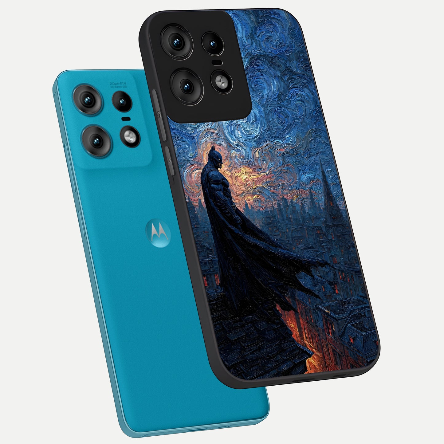  Dark Knight Dusk phone case For Moto Edge50 Pro showing premium glass back cover with detailed artwork