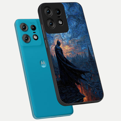  Dark Knight Dusk phone case For Moto Edge50 Pro showing premium glass back cover with detailed artwork