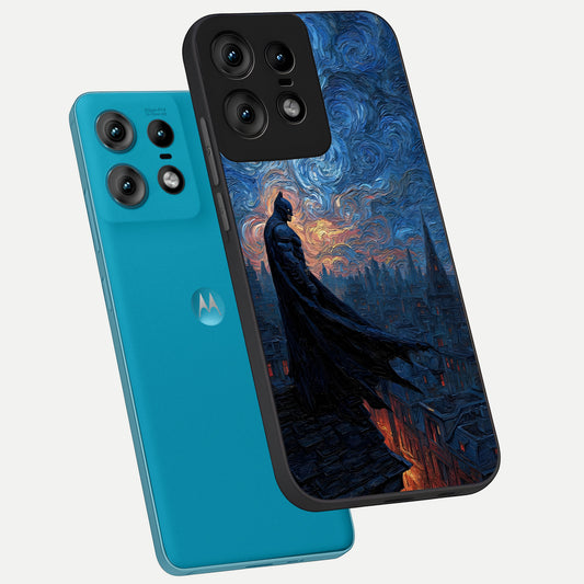 Dark Knight Dusk phone case For Moto Edge50 Pro showing premium glass back cover with detailed artwork