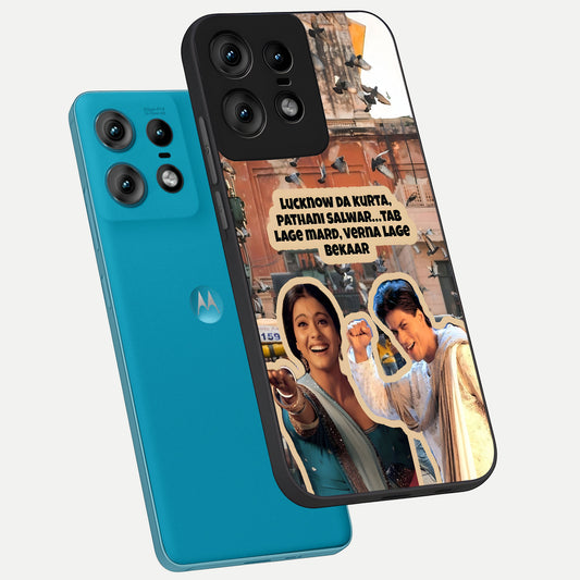 Desi Retro Vibes phone case For Moto Edge50 Pro showing premium glass back cover with detailed artwork