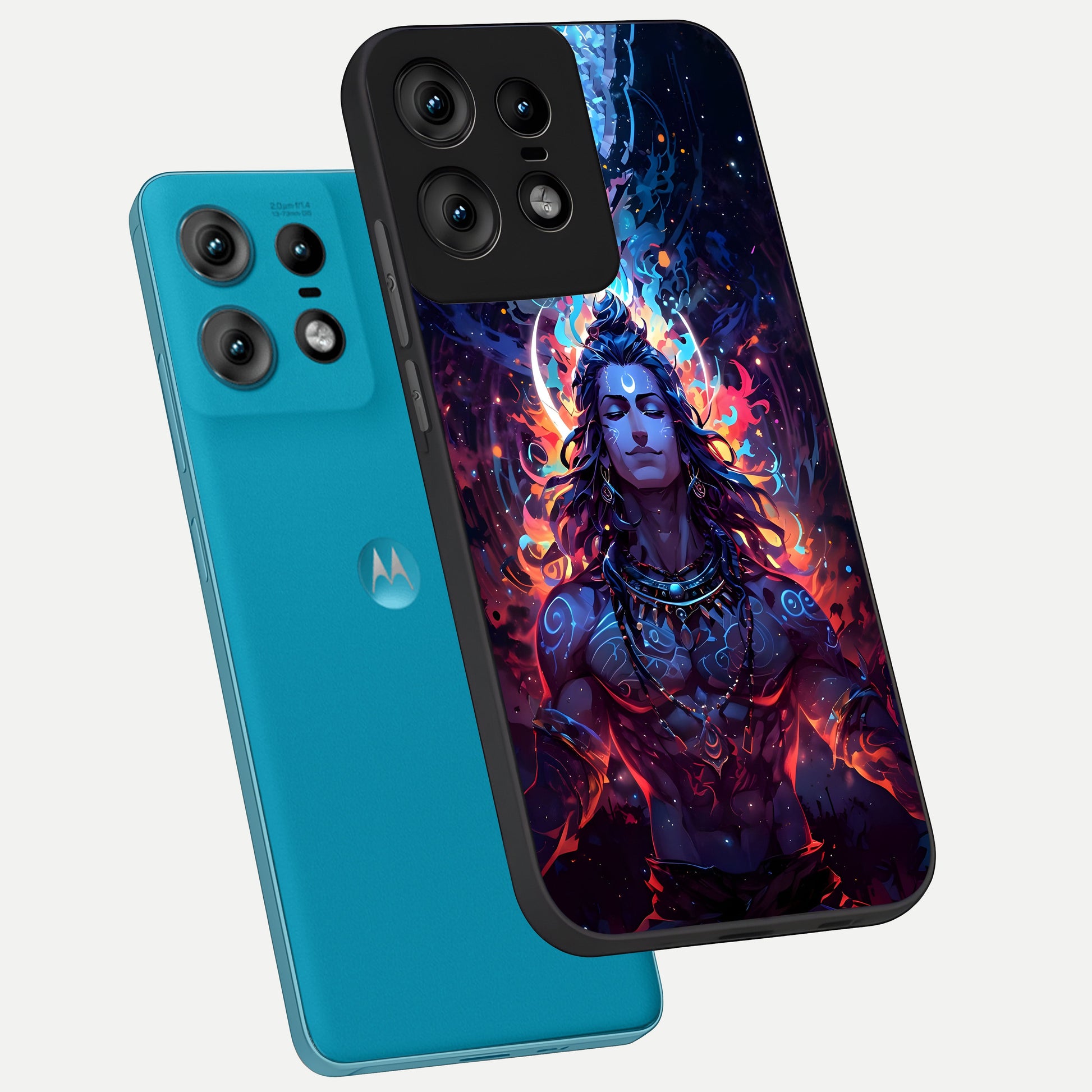  Divine Fire Shiv phone case For Moto Edge50 Pro showing premium glass back cover with detailed artwork