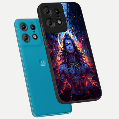  Divine Fire Shiv phone case For Moto Edge50 Pro showing premium glass back cover with detailed artwork