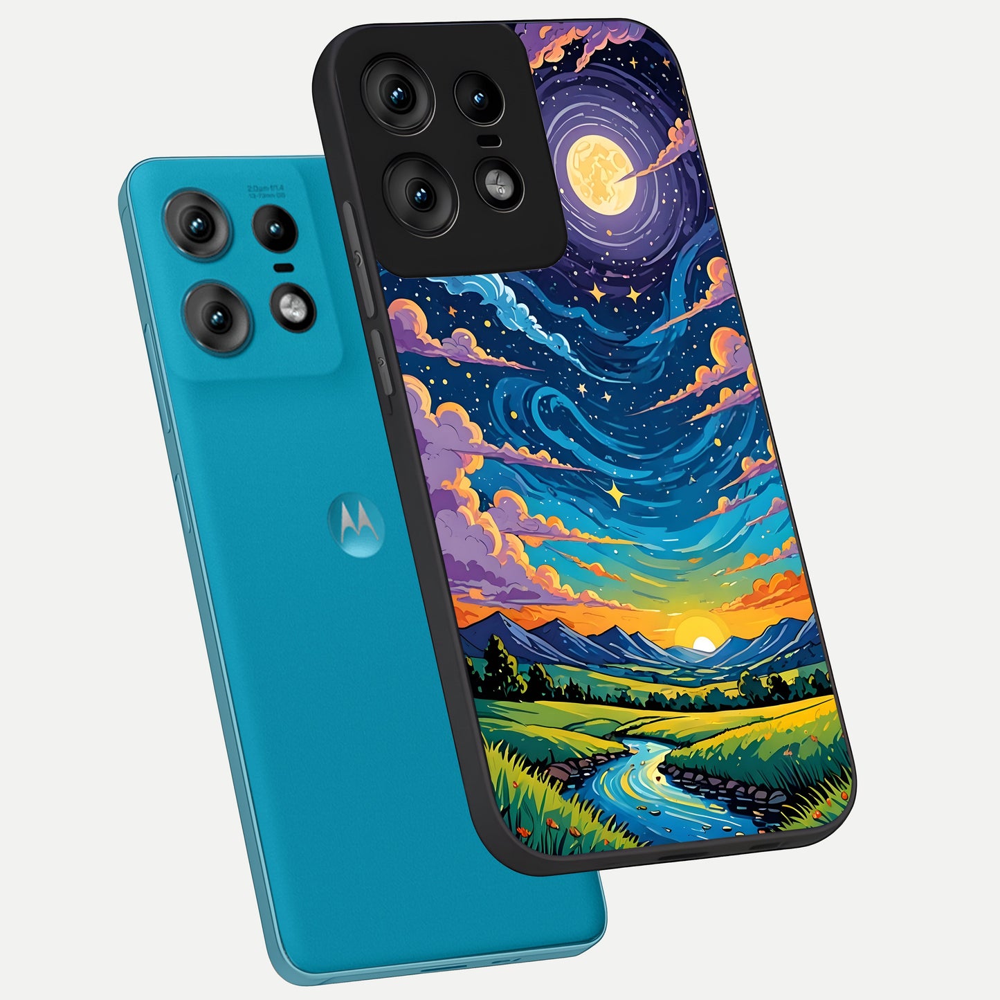  Dreamy Night Landscape phone case For Moto Edge50 Pro showing premium glass back cover with detailed artwork
