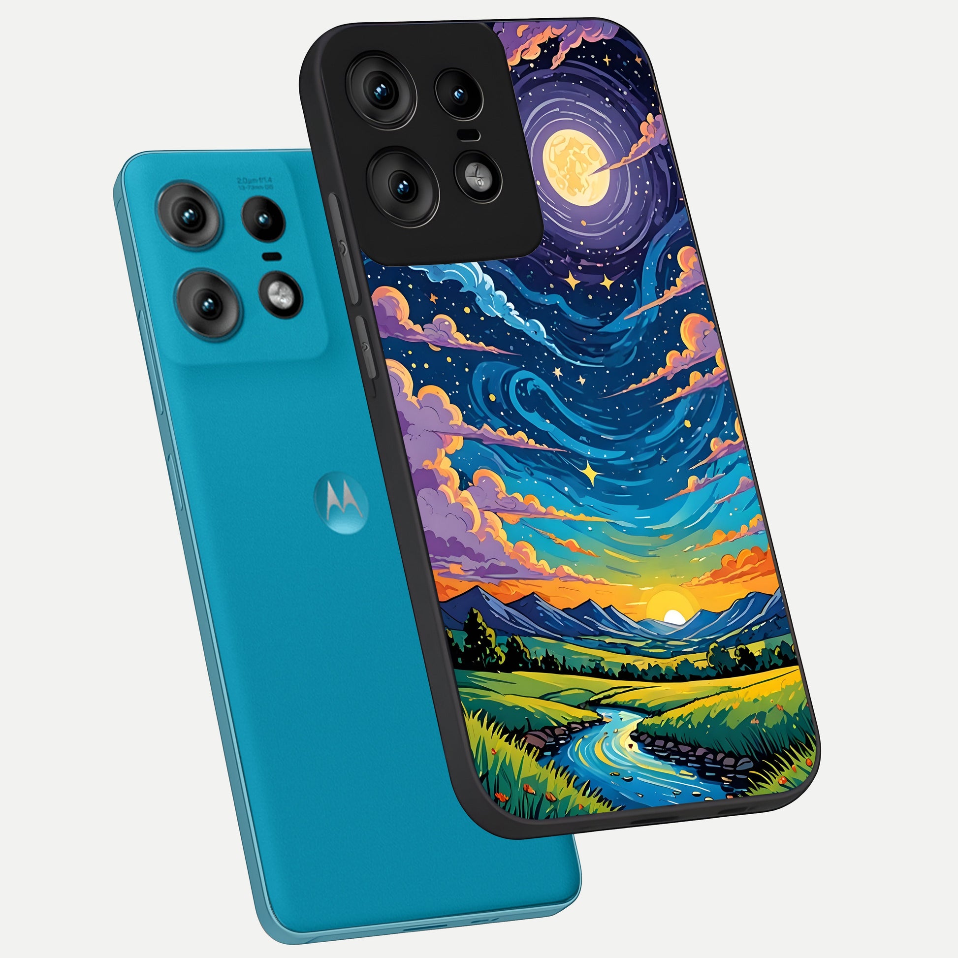  Dreamy Night Landscape phone case For Moto Edge50 Pro showing premium glass back cover with detailed artwork
