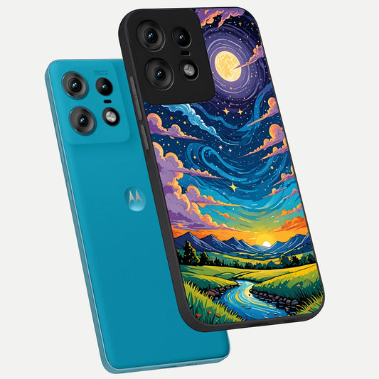  Dreamy Night Landscape phone case For Moto Edge50 Pro showing premium glass back cover with detailed artwork