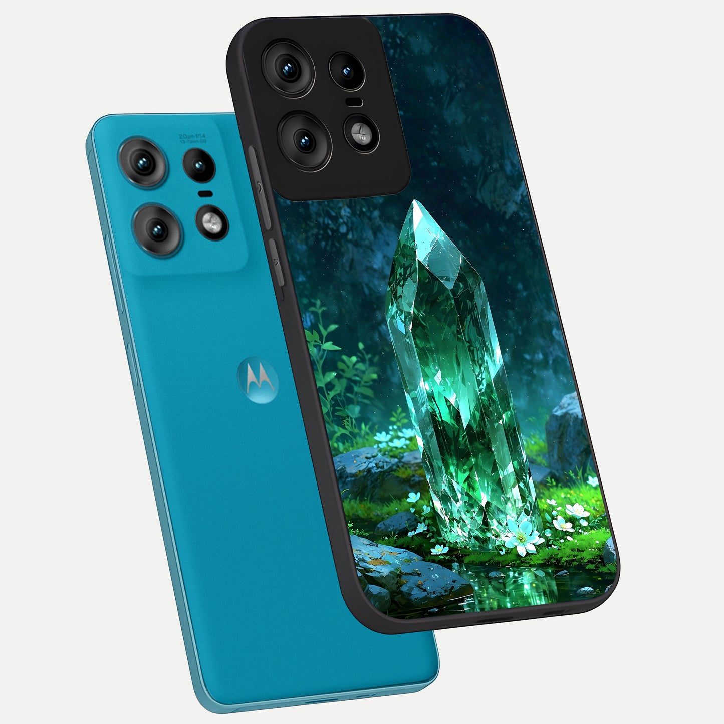  Emerald Light Crystal phone case For Moto Edge50 Pro showing premium glass back cover with detailed artwork