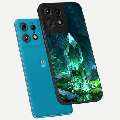  Emerald Light Crystal phone case For Moto Edge50 Pro showing premium glass back cover with detailed artwork
