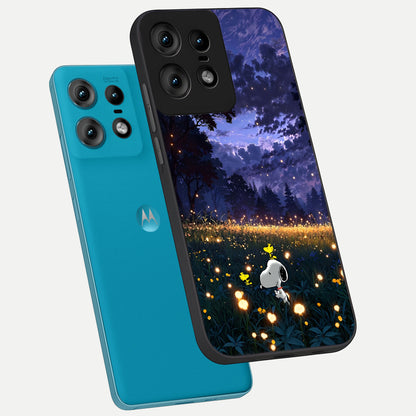 Firefly Meadow Magic phone case For Moto Edge50 Pro showing premium glass back cover with detailed artwork