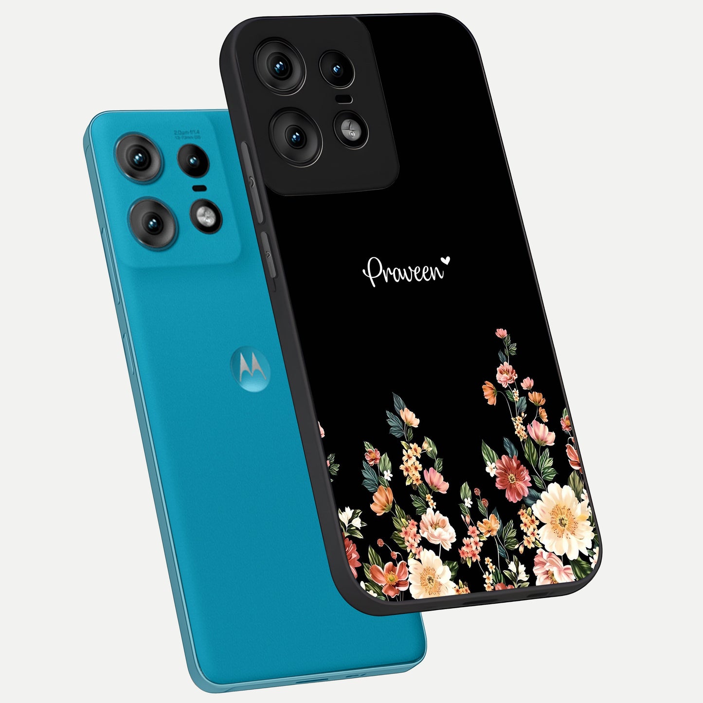  Floral Design Personalized Custom Name phone case For Moto Edge50 Pro showing premium glass back cover with detailed artwork