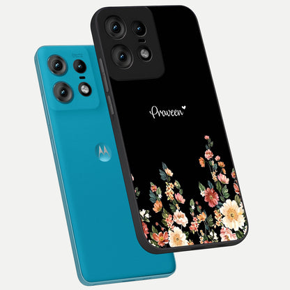  Floral Design Personalized Custom Name phone case For Moto Edge50 Pro showing premium glass back cover with detailed artwork