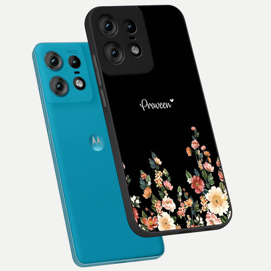  Floral Design Personalized Custom Name phone case For Moto Edge50 Pro showing premium glass back cover with detailed artwork