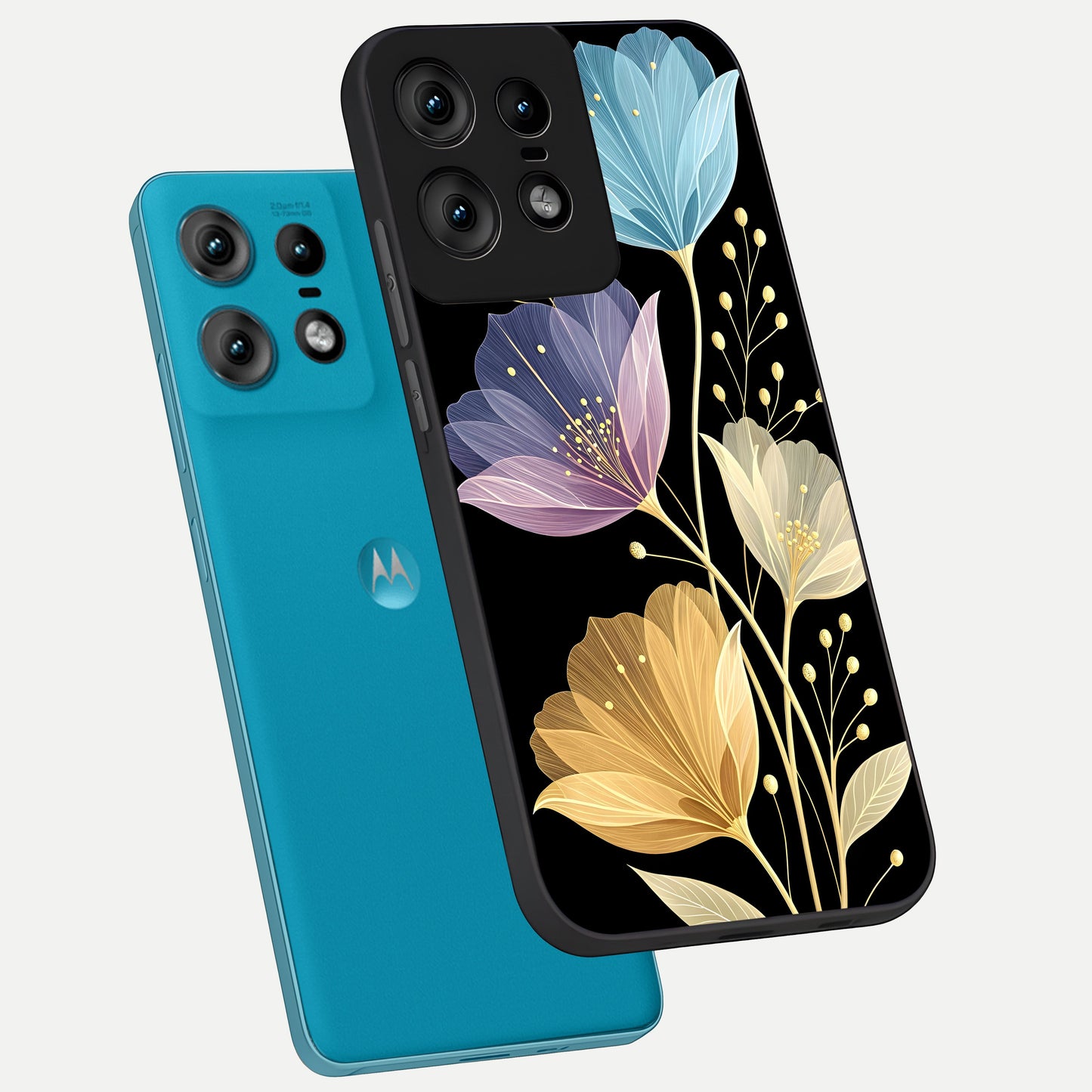  Flower Bloom Glow phone case For Moto Edge50 Pro showing premium glass back cover with detailed artwork