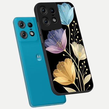  Flower Bloom Glow phone case For Moto Edge50 Pro showing premium glass back cover with detailed artwork