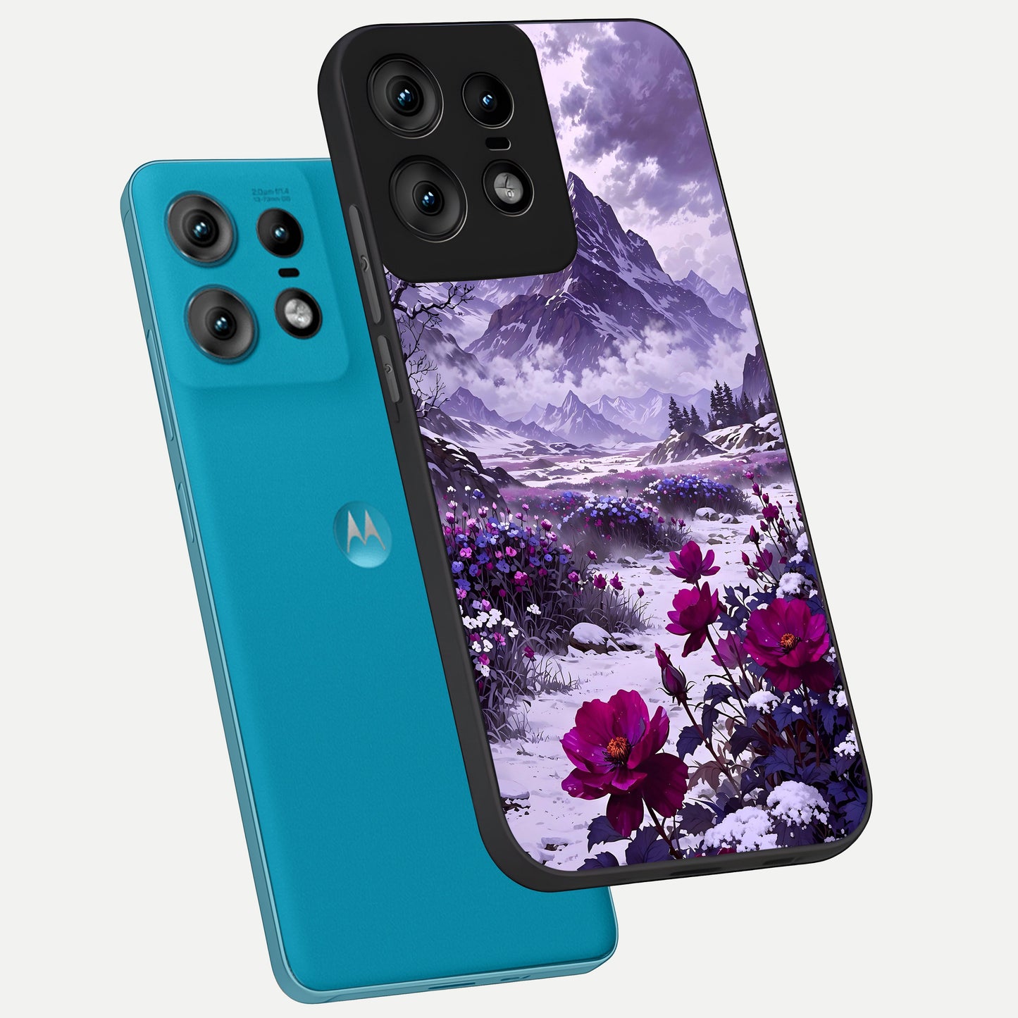  Flower Mountain View phone case For Moto Edge50 Pro showing premium glass back cover with detailed artwork