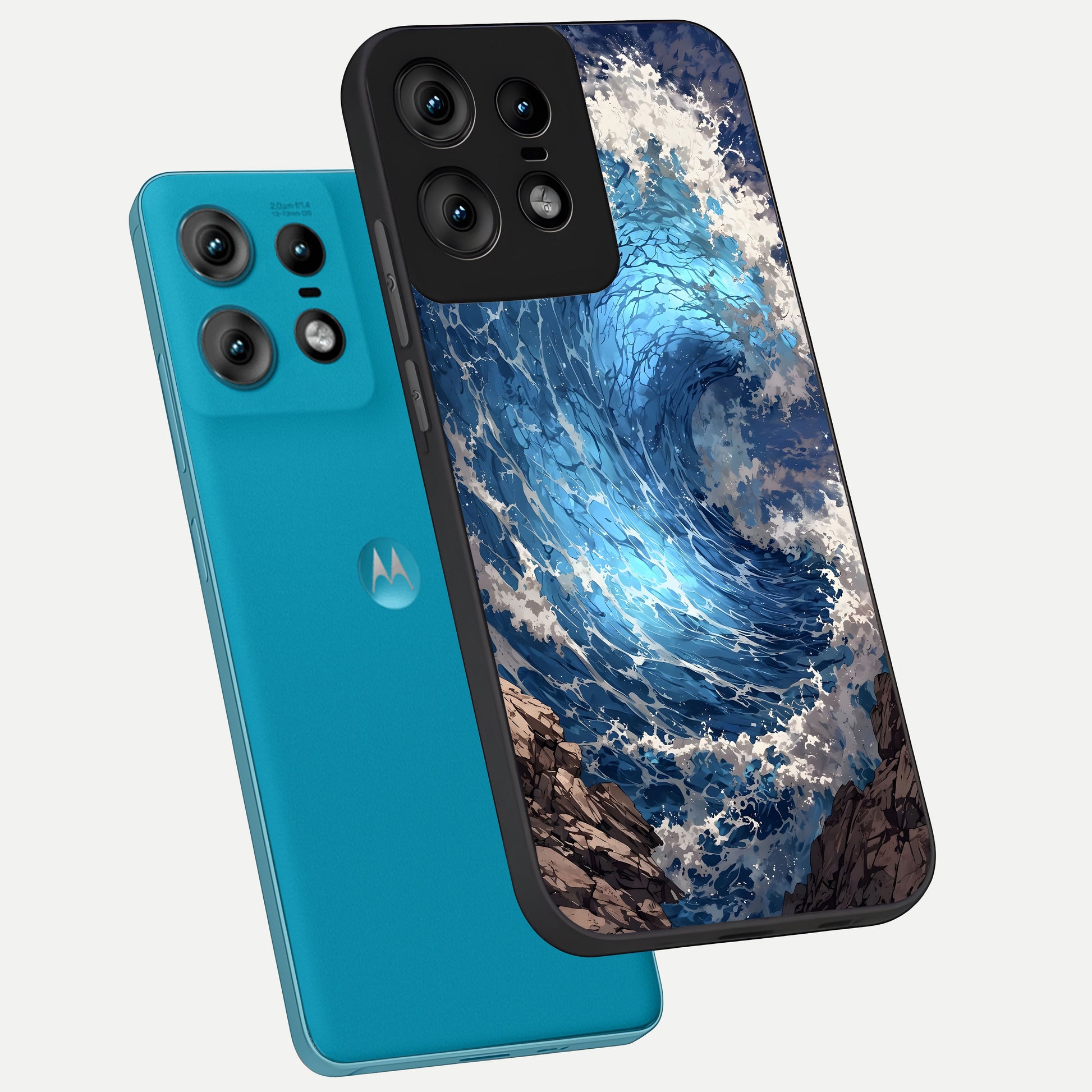  Giant Ocean Wave phone case For Moto Edge50 Pro showing premium glass back cover with detailed artwork